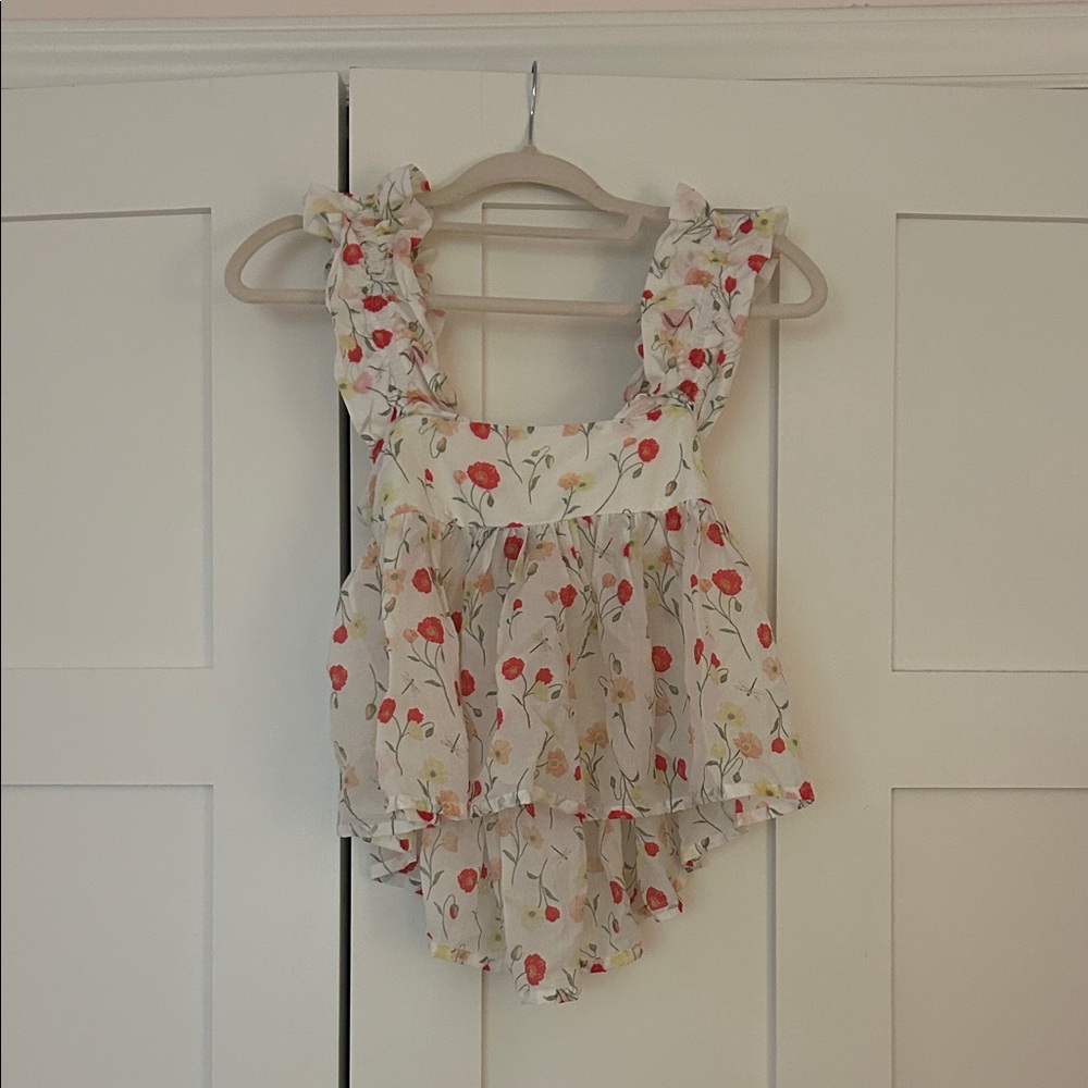 H&M Divided Floral Top with Red and Yellow Accents